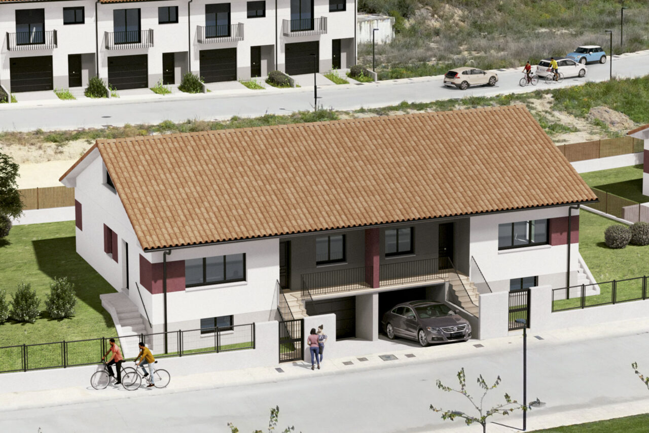 Exterior de viviendas pareadas en Artajona