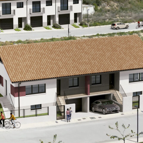 Exterior de viviendas pareadas en Artajona